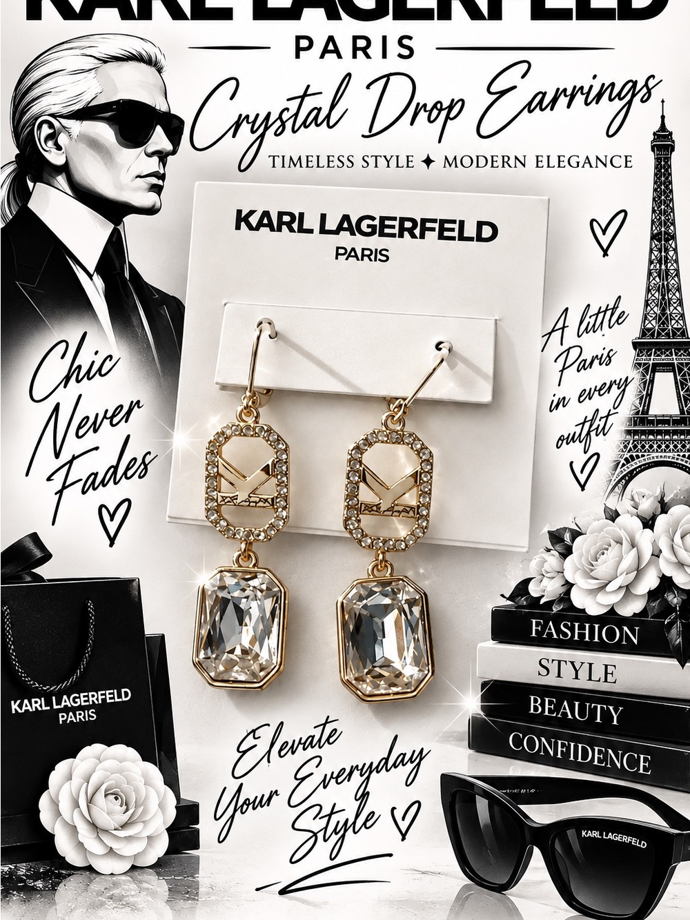 Karl Lagerfeld Gold Crystal Drop Earrings